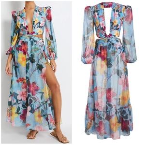 PatBo Hibiscus Cut Out Maxi Dress Blue Size Large